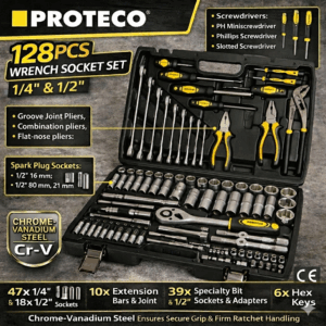 128pc socket set organised in carry case