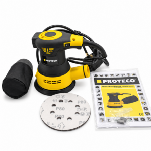 PROTECO sander with dust bag, 80-grit sheets and spare brushes