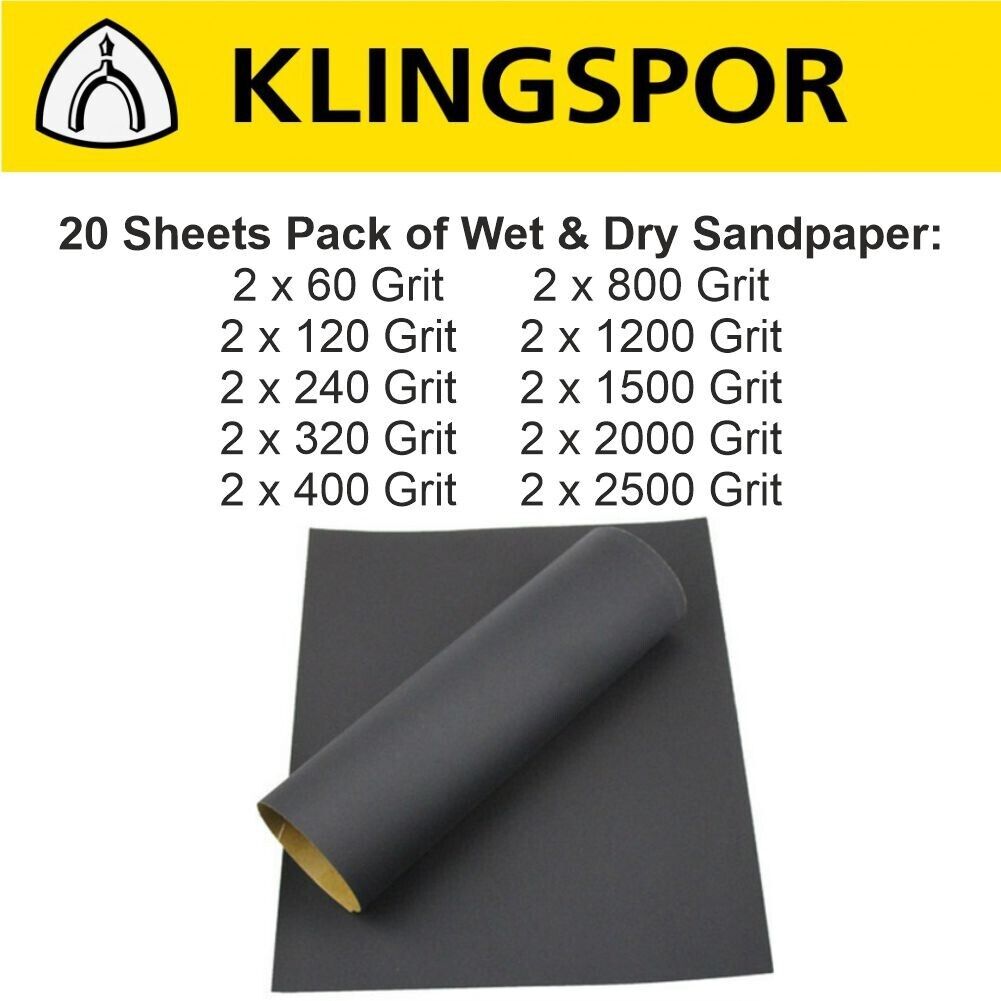 20-Sheets-Pack-WET-AND-DRY-SANDPAPER-KLINGSPOR-Sand-Paper-Waterproof-Paper-133669760520