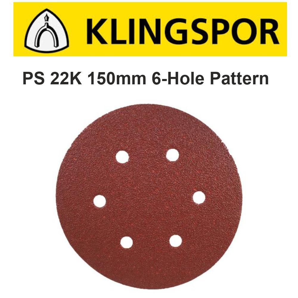 150mm-Sanding-Discs-Sandpaper-KLINGSPOR-Hook-Loop-PS22K-6-HOLES-Wood-Metal-142105636581